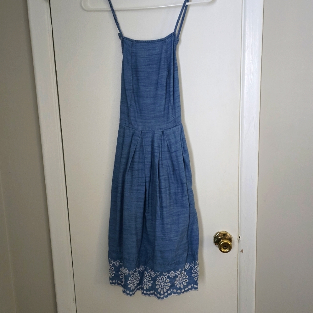 Blue Sundress with White Embroidery
